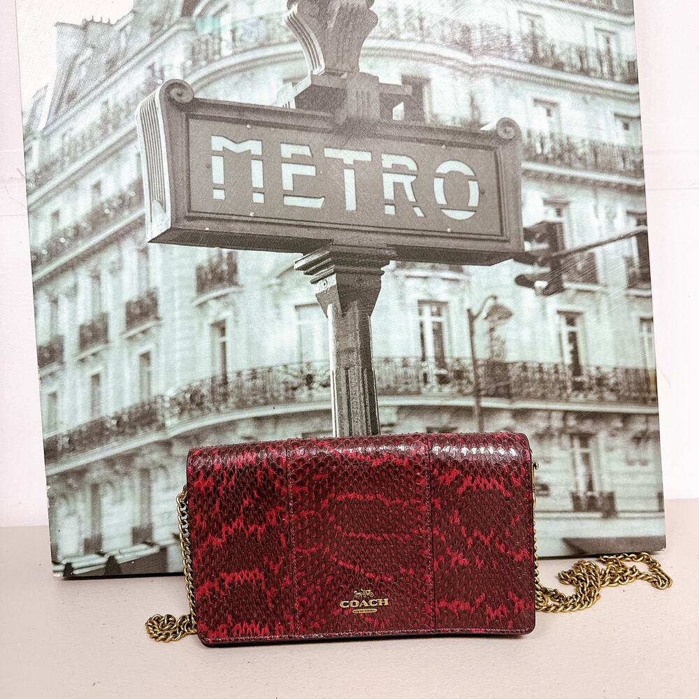 Coach 79600 Callie Foldover Chain Clutch In Blocked Snakeskin
